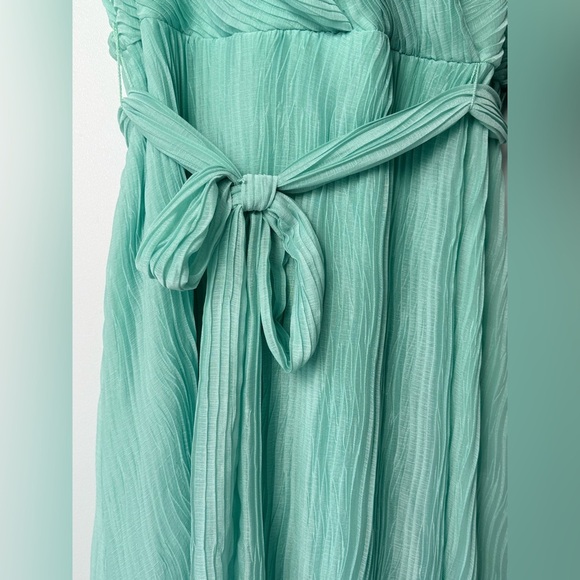 DKNY Mint Green Pleated Wrap High Low Chiffon Belted Dress Women Size 14 Party - Picture 9 of 13